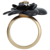 2002 Camellia Rhinestone CC Mark Ring #53 Gold/Black