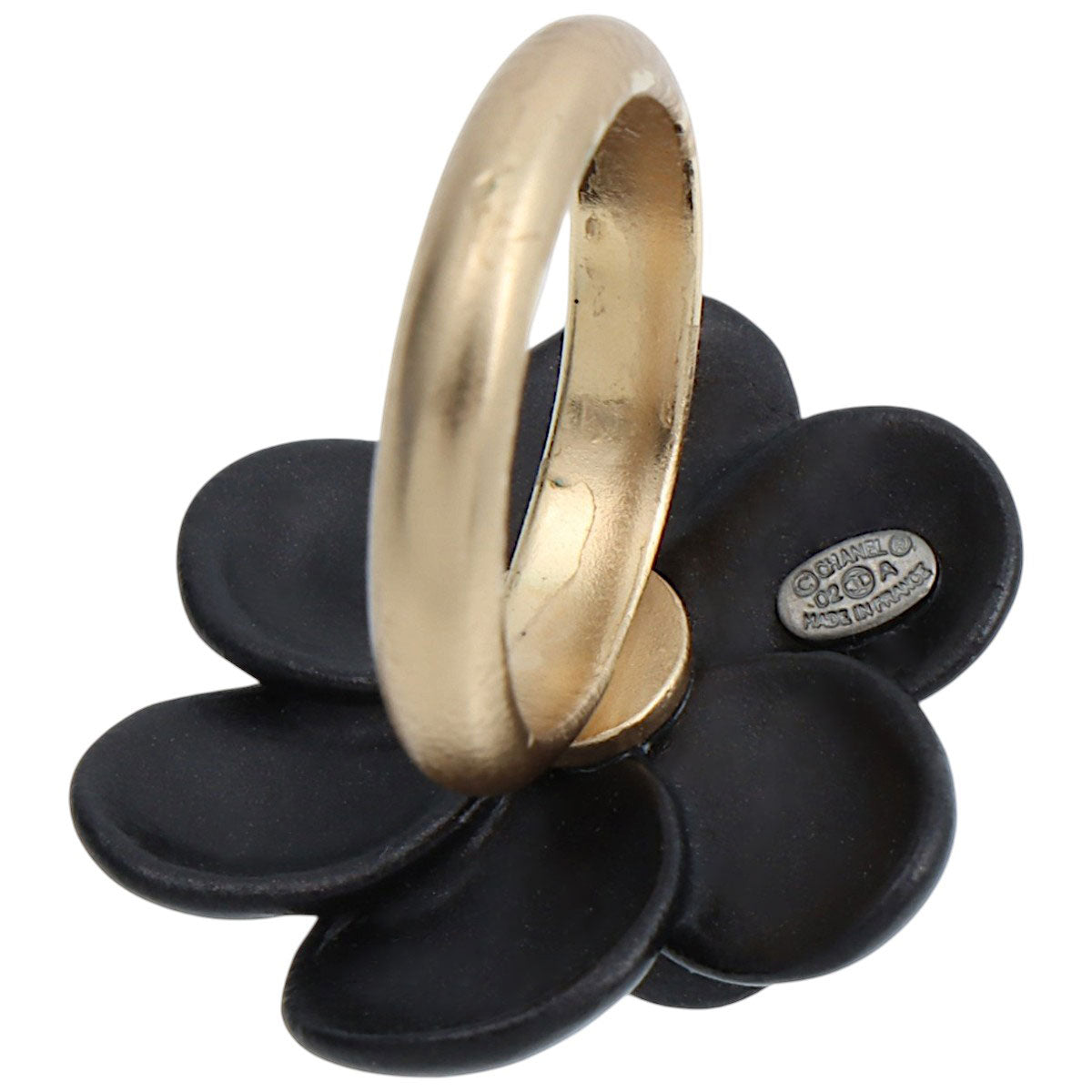 2002 Camellia Rhinestone CC Mark Ring #53 Gold/Black