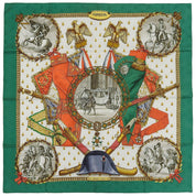 Carré 90 Napoleon Pattern Scarf Green/White