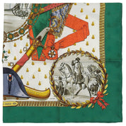 Carré 90 Napoleon Pattern Scarf Green/White