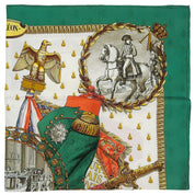 Carré 90 Napoleon Pattern Scarf Green/White