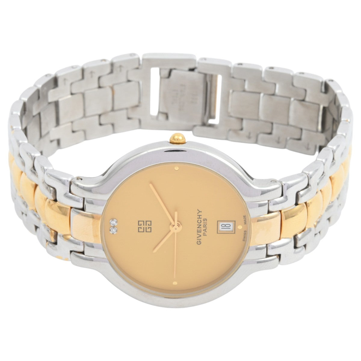 Round Logo Face Watch Quartz Champagne