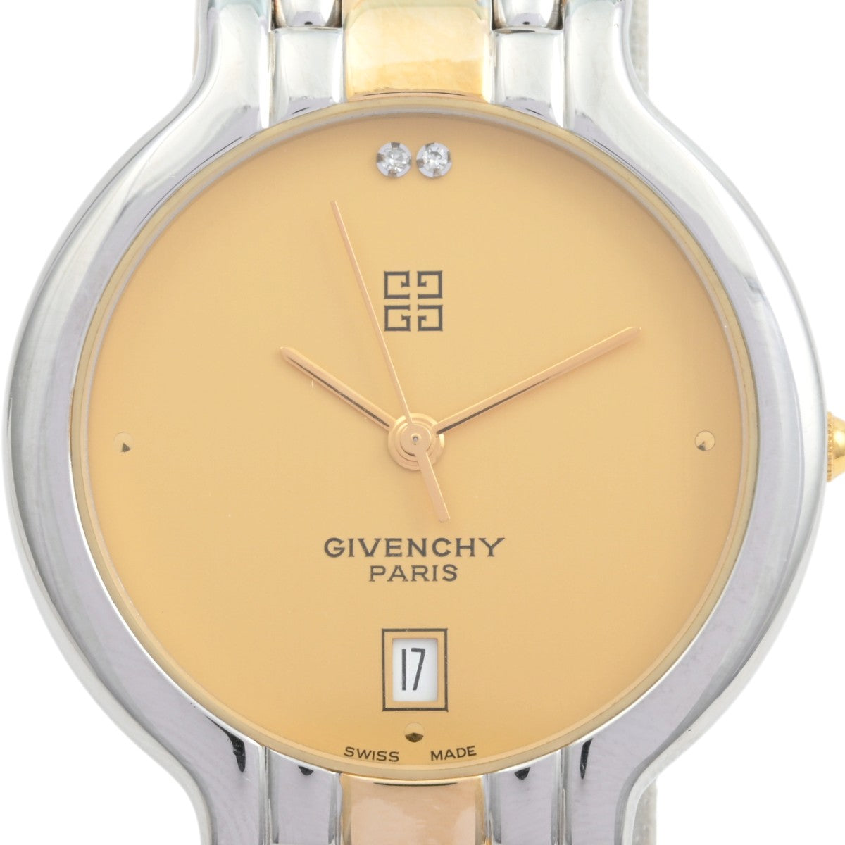Round Logo Face Watch Quartz Champagne