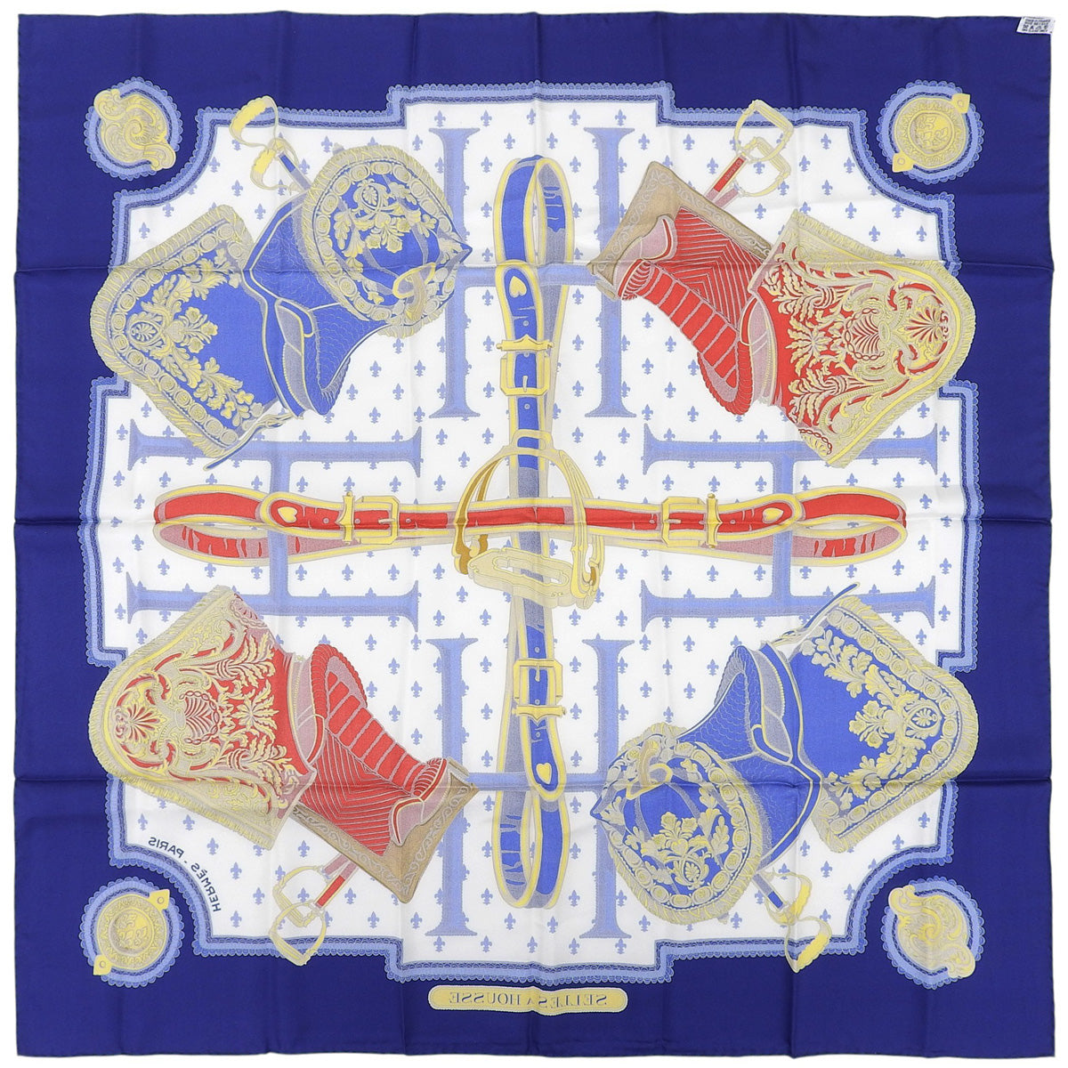 Carré 90 Selles à Housse Pattern Scarf Navy/White
