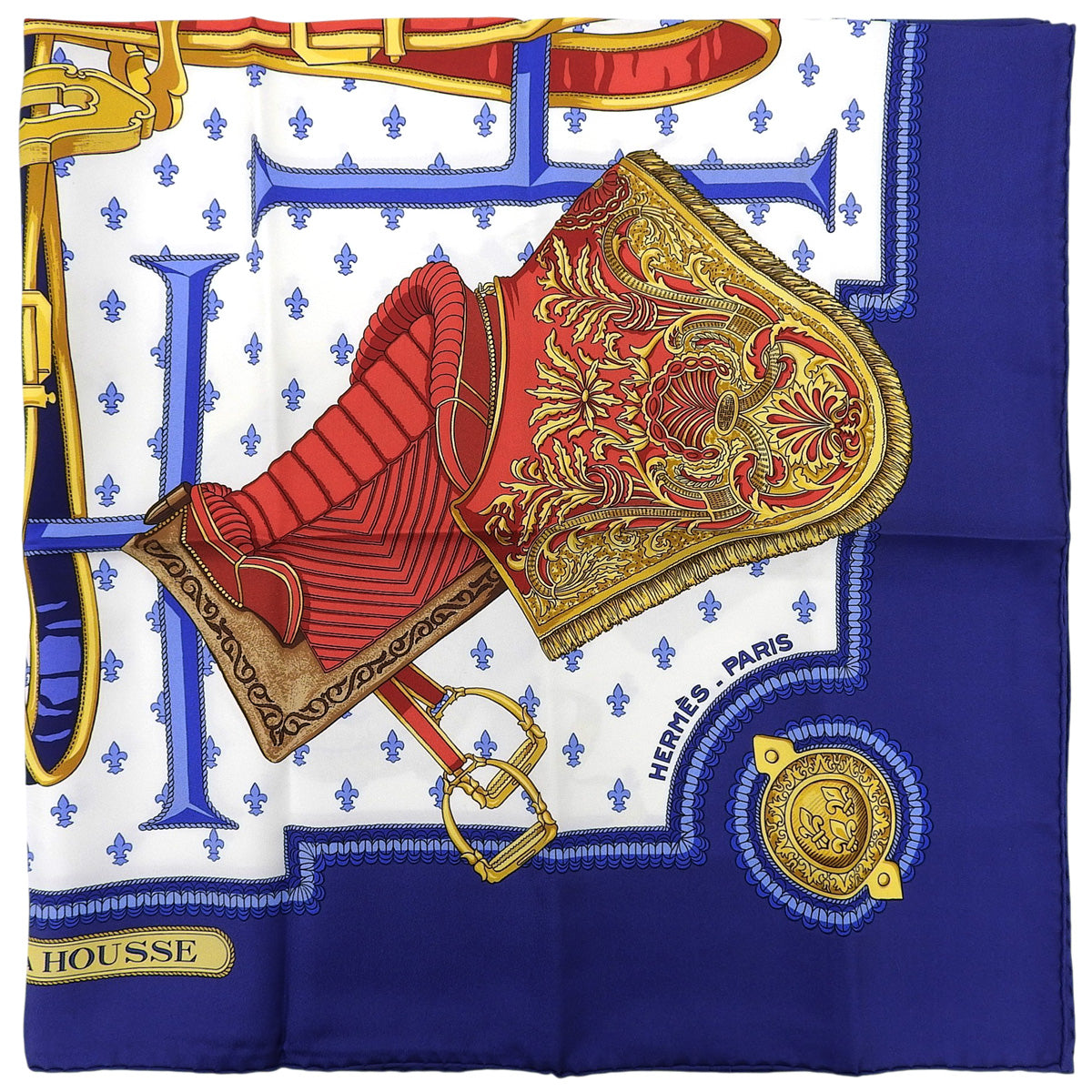 Carré 90 Selles à Housse Pattern Scarf Navy/White