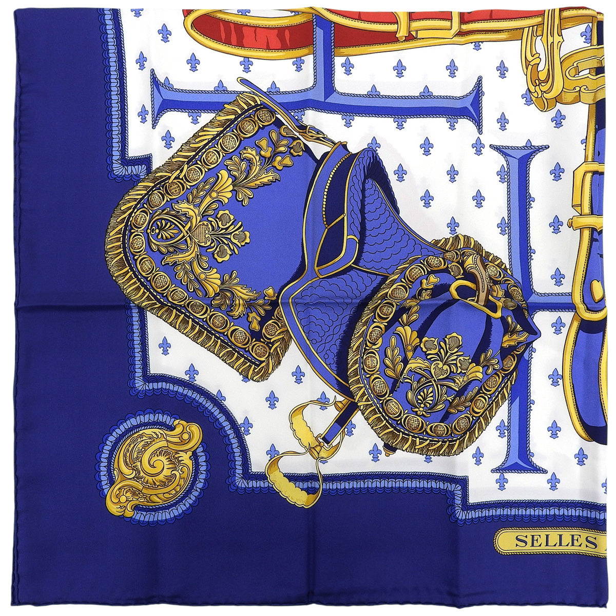 Carré 90 Selles à Housse Pattern Scarf Navy/White