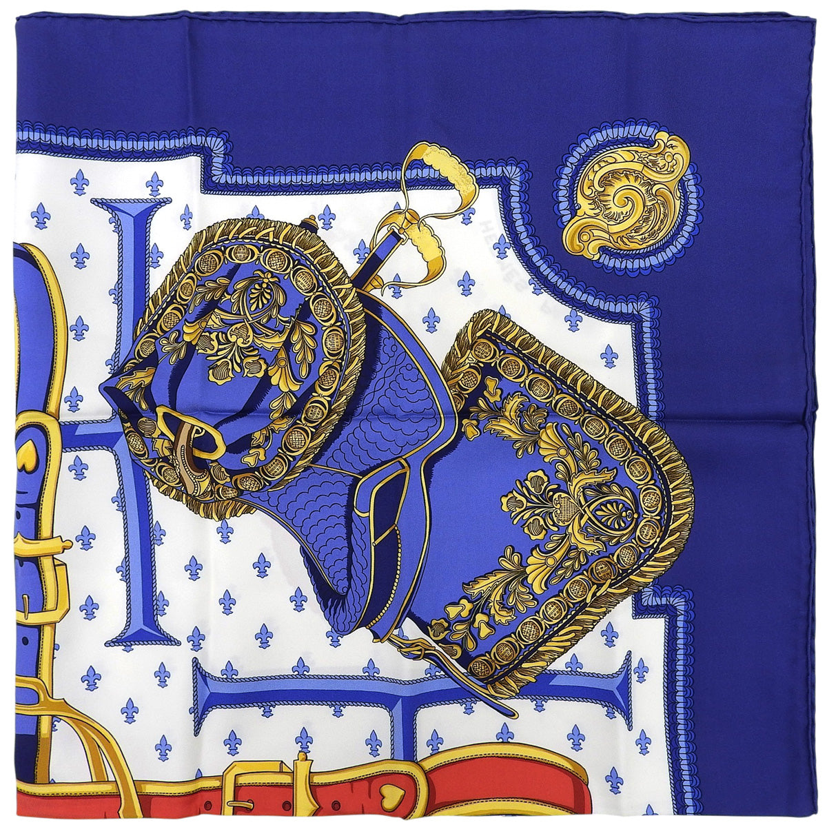 Carré 90 Selles à Housse Pattern Scarf Navy/White