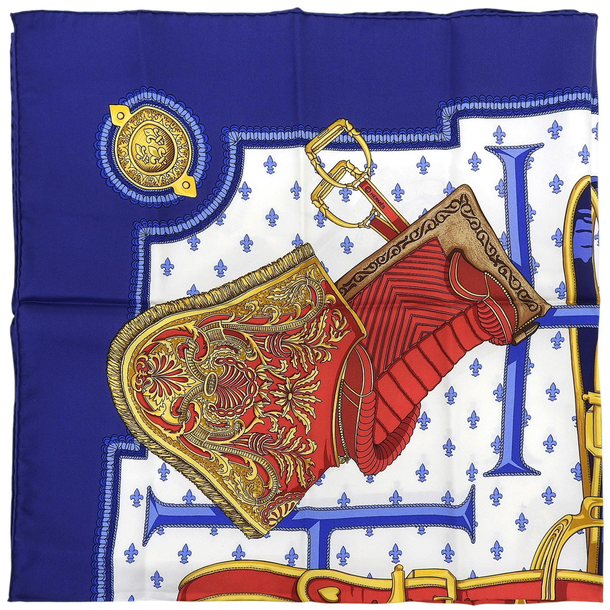 Carré 90 Selles à Housse Pattern Scarf Navy/White