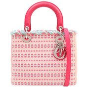 Lady Dior 2-Way Bag M in Pink Tweed with Sequins, Cannage, and Stitching