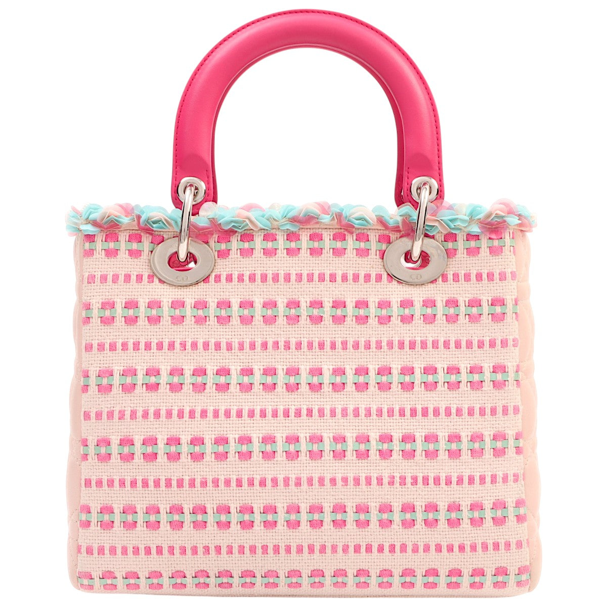 Lady Dior 2-Way Bag M in Pink Tweed with Sequins, Cannage, and Stitching