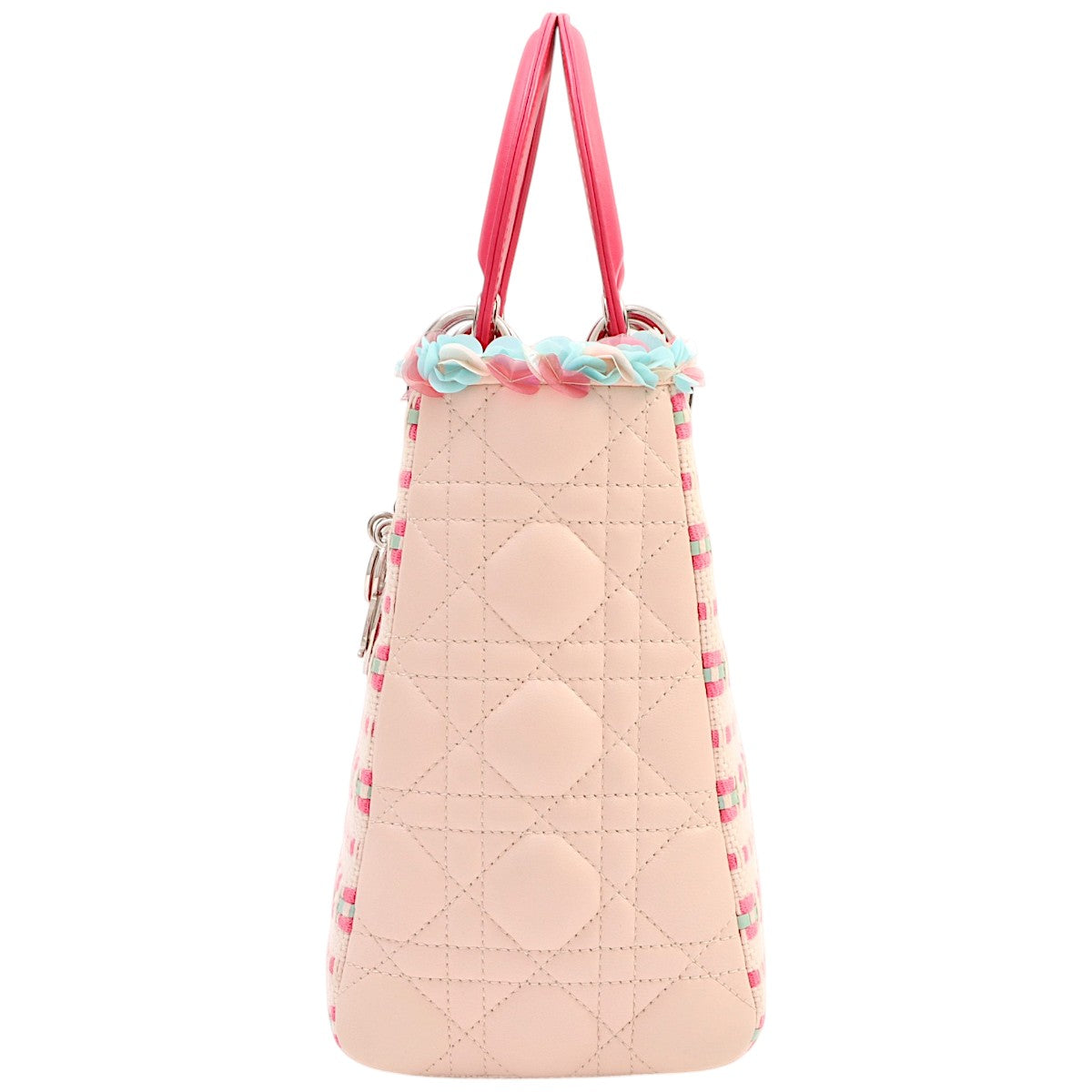 Lady Dior 2-Way Bag M in Pink Tweed with Sequins, Cannage, and Stitching