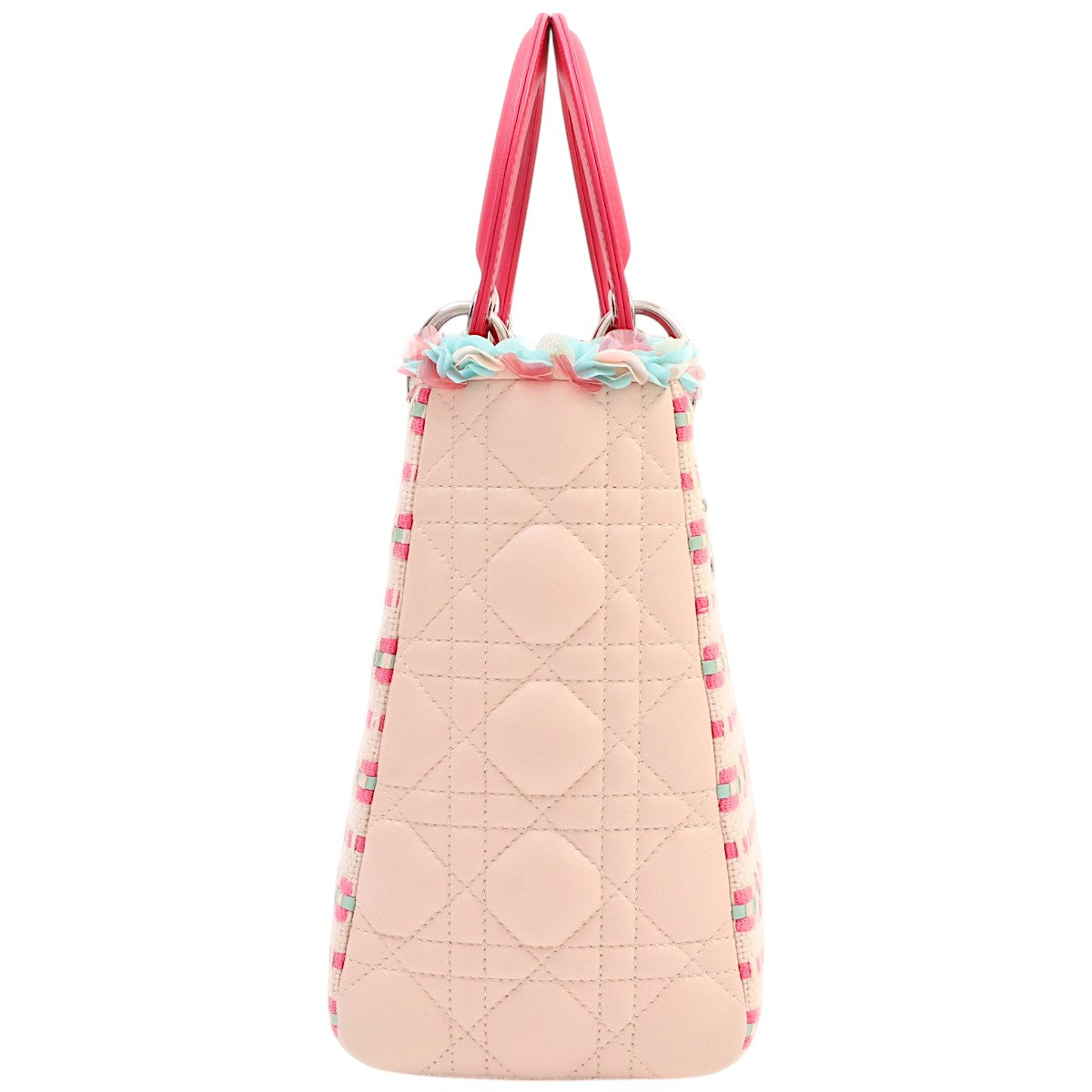 Lady Dior 2-Way Bag M in Pink Tweed with Sequins, Cannage, and Stitching