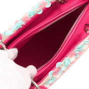 Lady Dior 2-Way Bag M in Pink Tweed with Sequins, Cannage, and Stitching