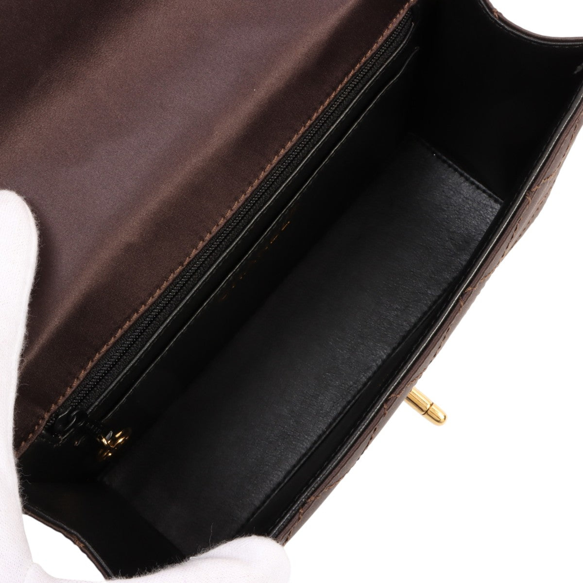 1998年左右制 缎面经典翻盖链条包 23cm 棕色