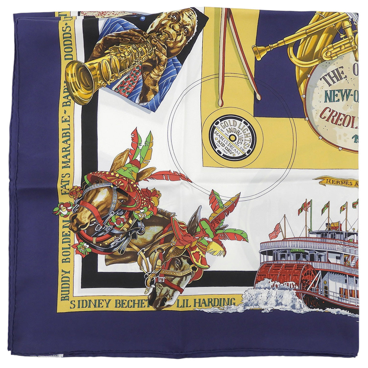 カレ90 THE ORIGINAL NEW ORLEANS CREOLE JAZZ 1923パターンスカーフ ネイビー/マルチ