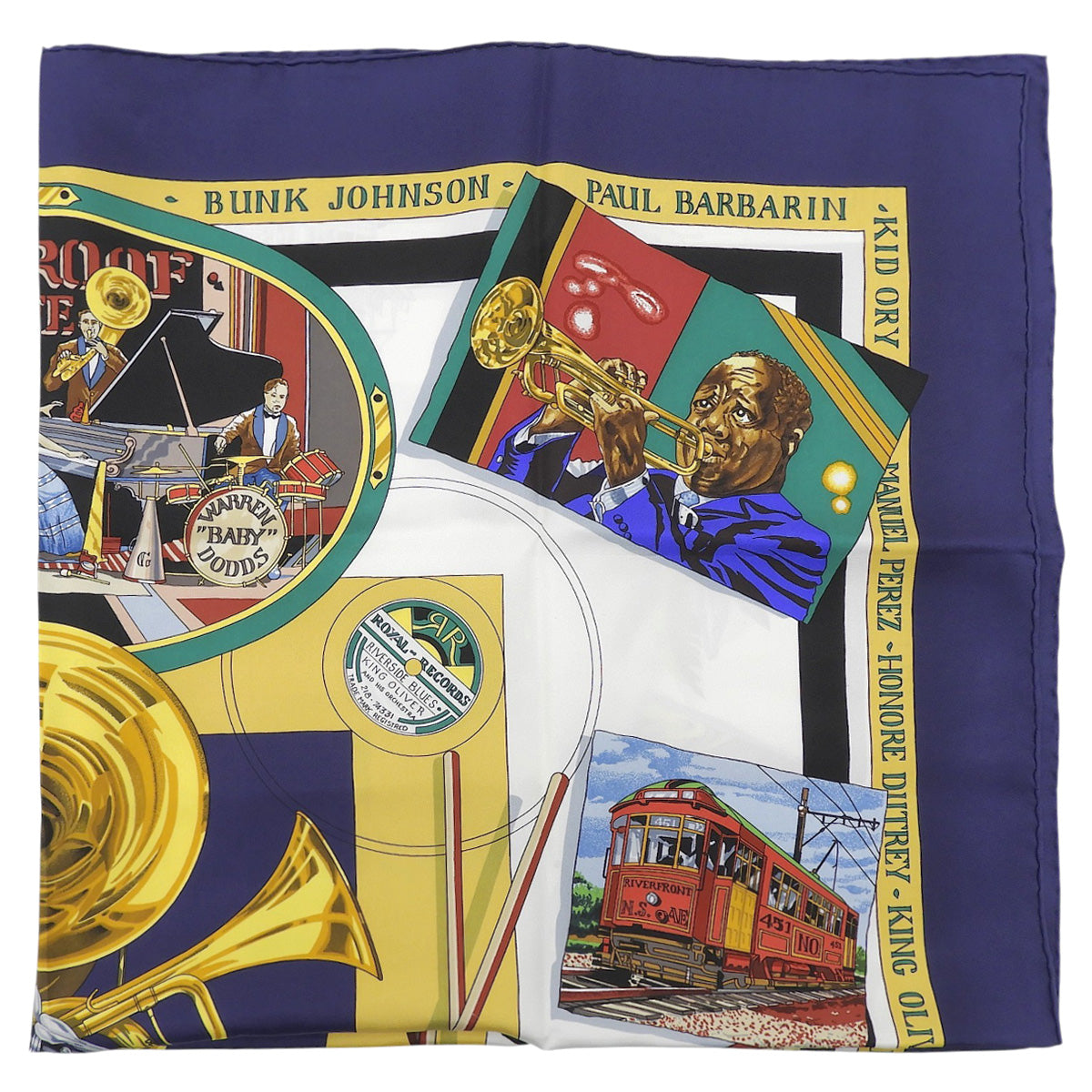 カレ90 THE ORIGINAL NEW ORLEANS CREOLE JAZZ 1923パターンスカーフ ネイビー/マルチ