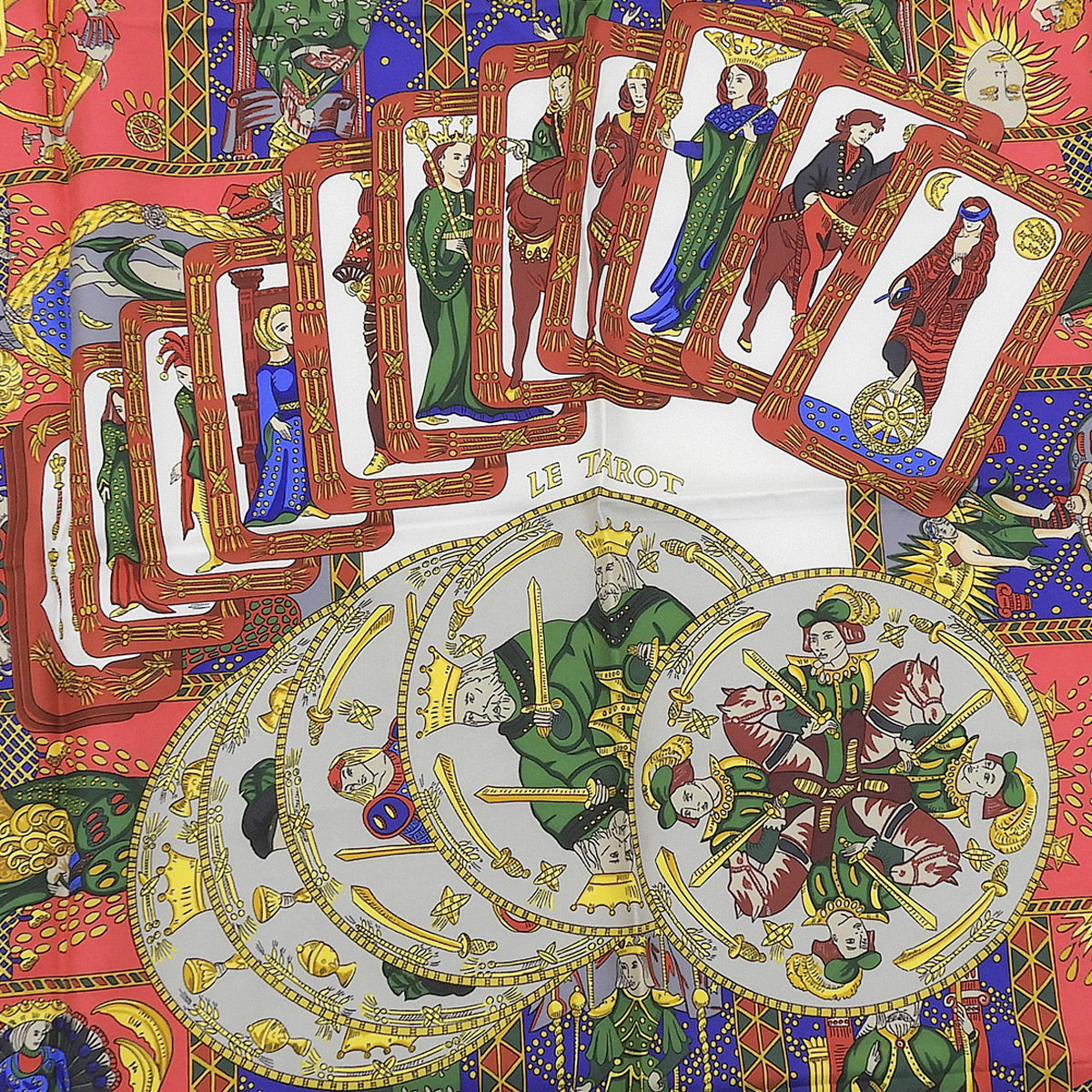 カレ90 LE TAROTパターンスカーフ ネイビー/マルチ