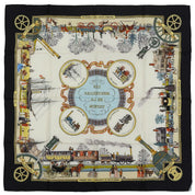 カレ90 Les merveilles de la vapeurパターンスカーフ ブラック/ホワイト