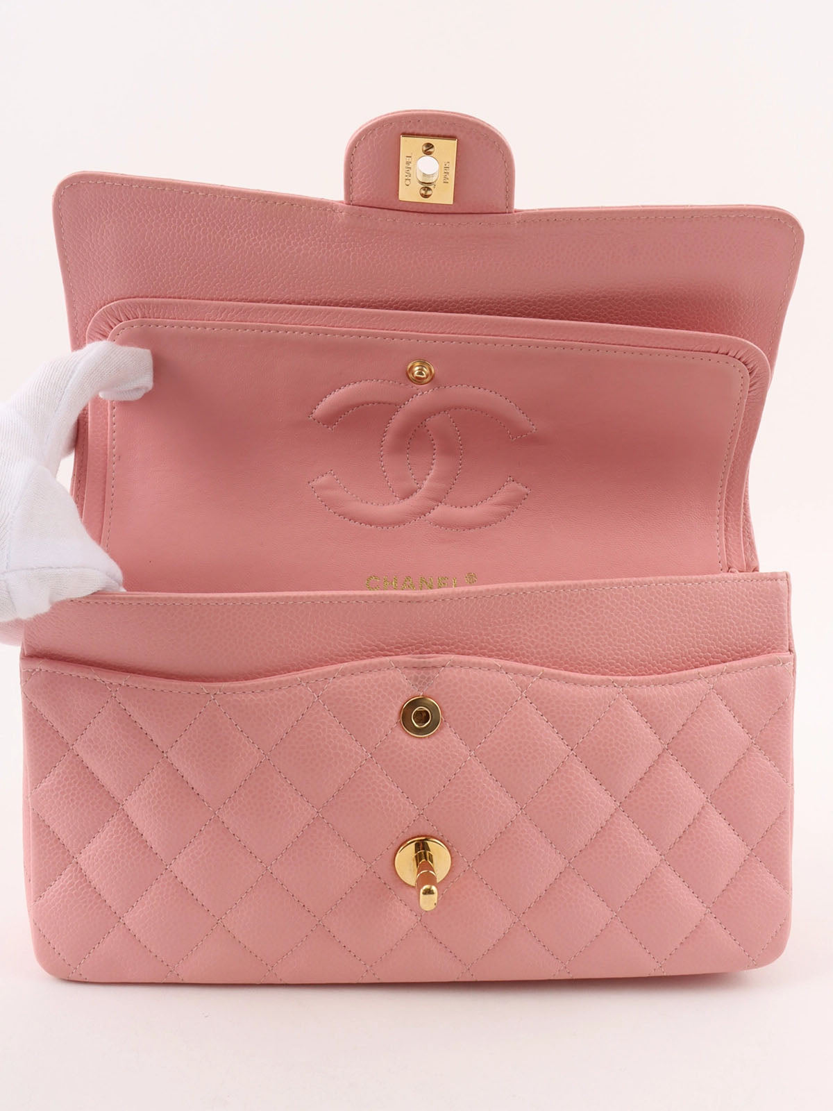 2004 Caviar Skin Classic Flap Chain Bag 25cm Pink
