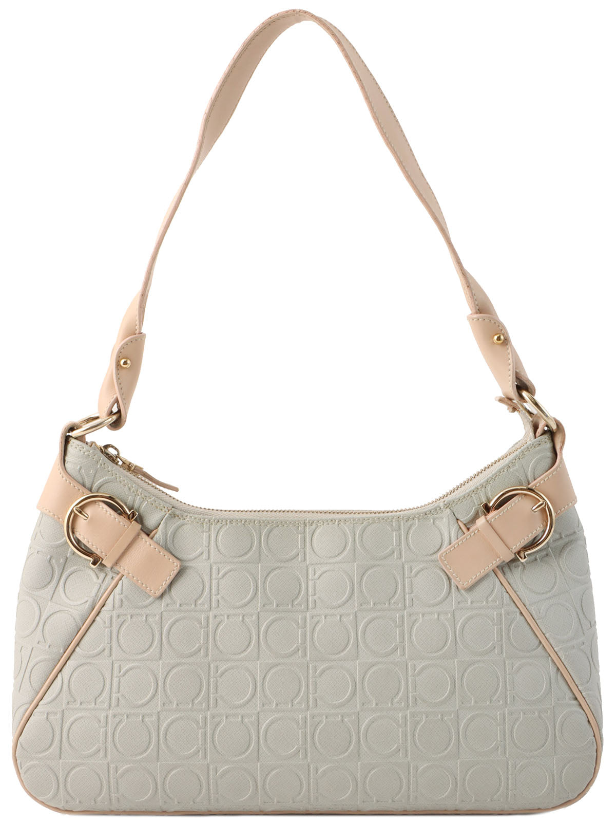 Gancini pattern shoulder bag in gray/beige