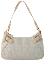 Gancini pattern shoulder bag in gray/beige