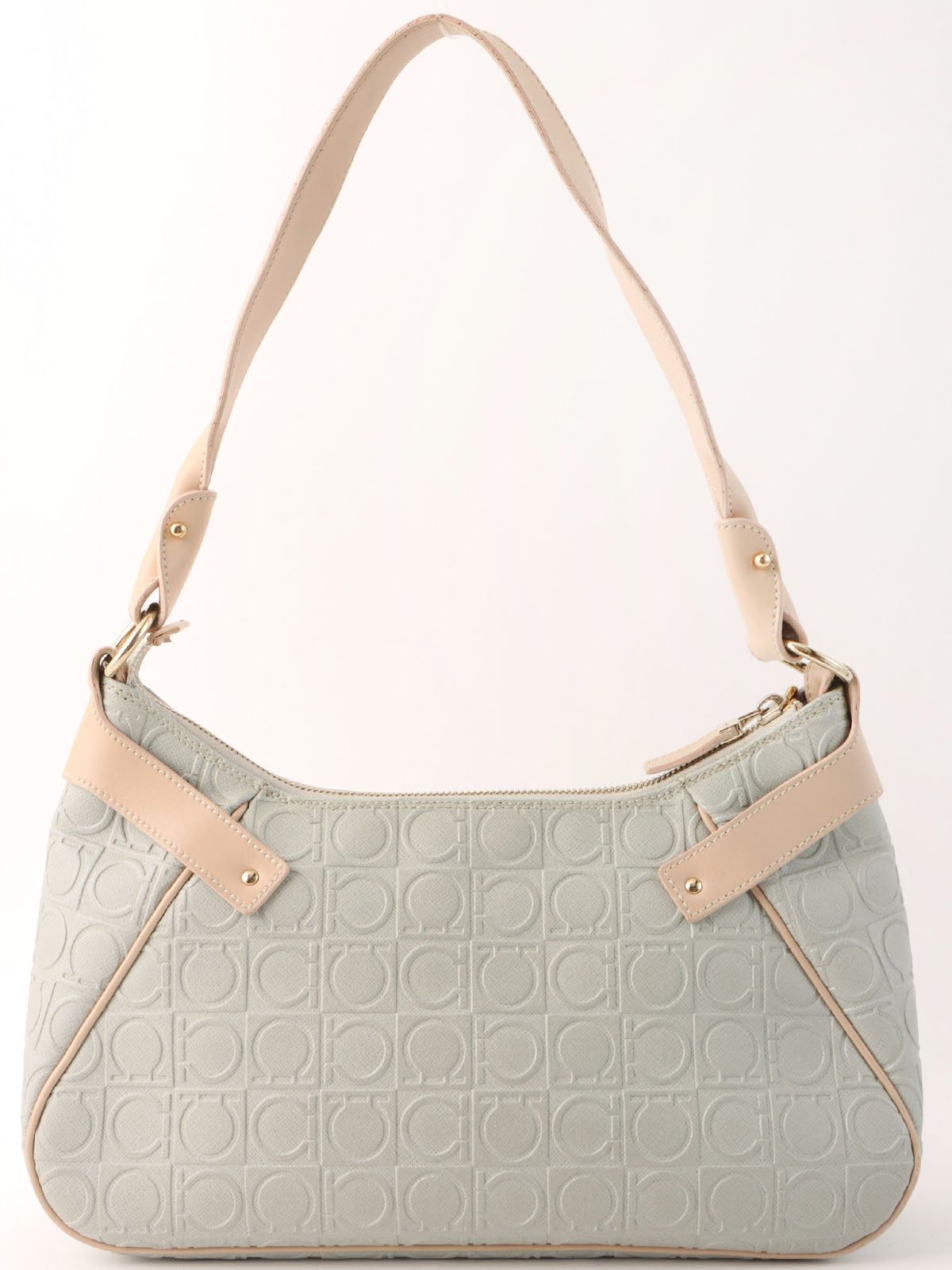 Gancini pattern shoulder bag in gray/beige