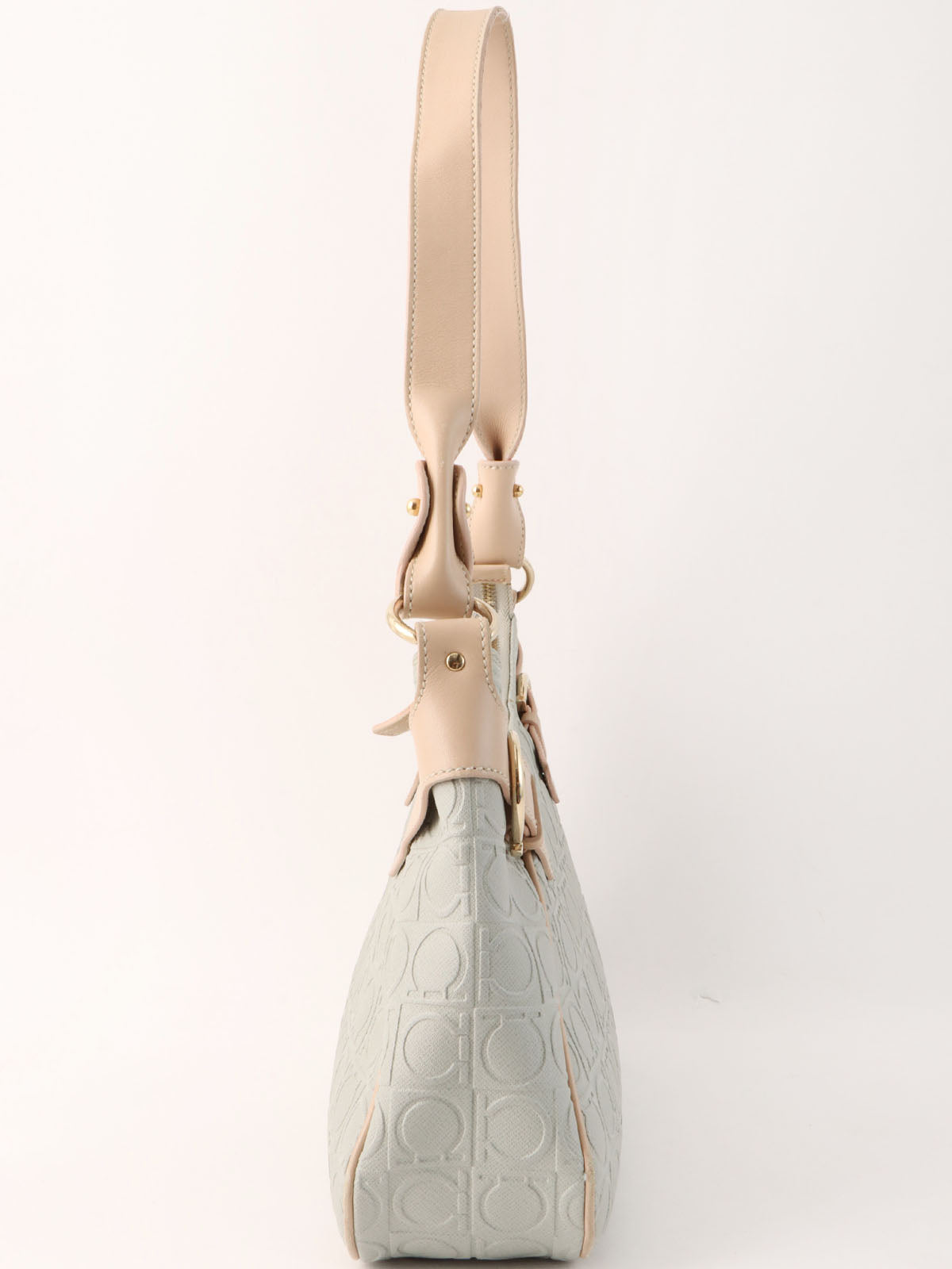 Gancini pattern shoulder bag in gray/beige
