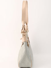 Gancini pattern shoulder bag in gray/beige