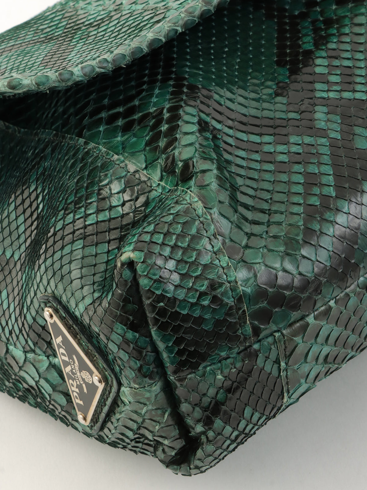 Python logo plate clutch bag in green