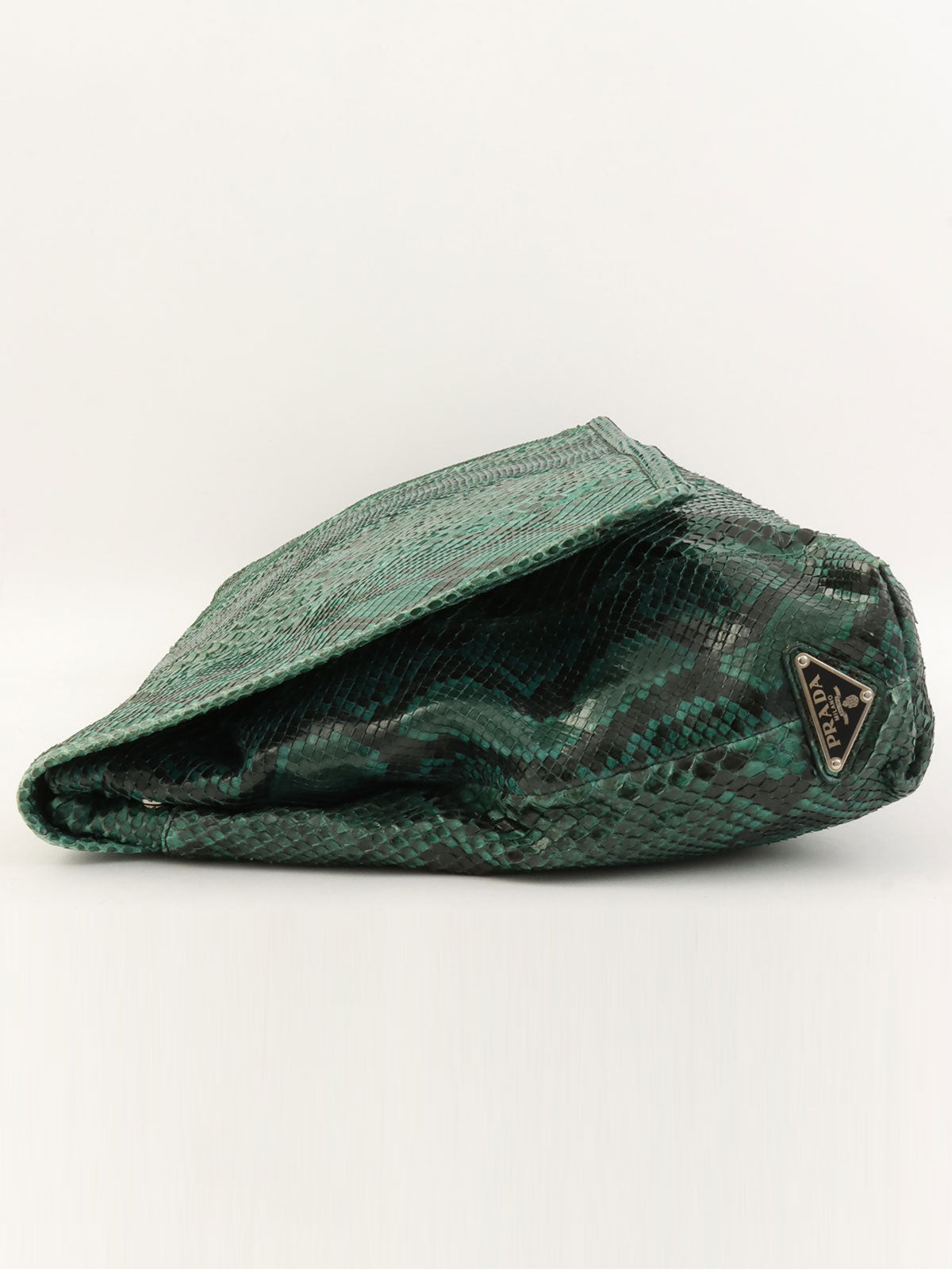 Python logo plate clutch bag in green
