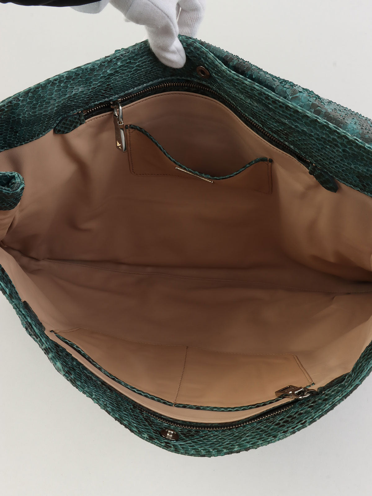 Python logo plate clutch bag in green