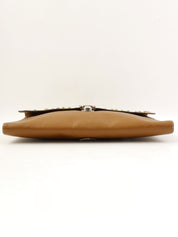 Studded Rhinestone Logo Plate Clutch Bag in Ocher