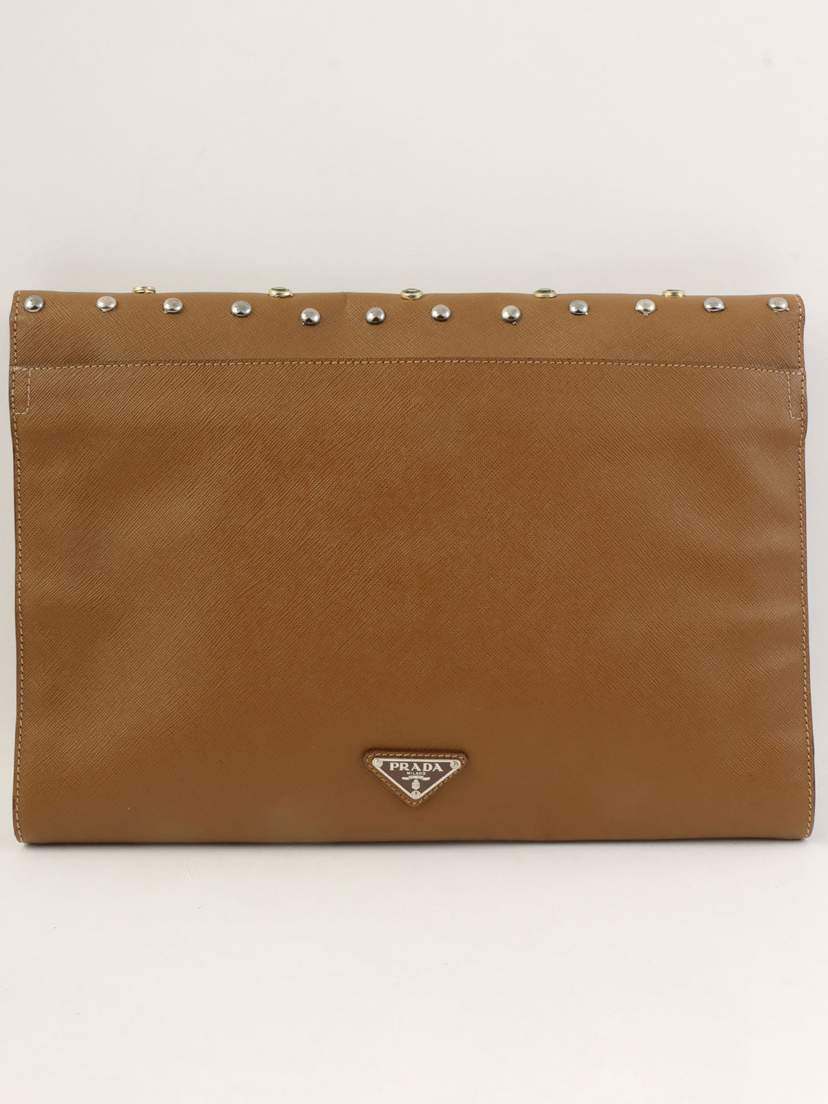 赭色镶钻水钻Logo铭牌手拿包