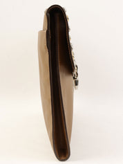 Studded Rhinestone Logo Plate Clutch Bag in Ocher