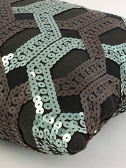 Sequined clutch bag in black/dark green