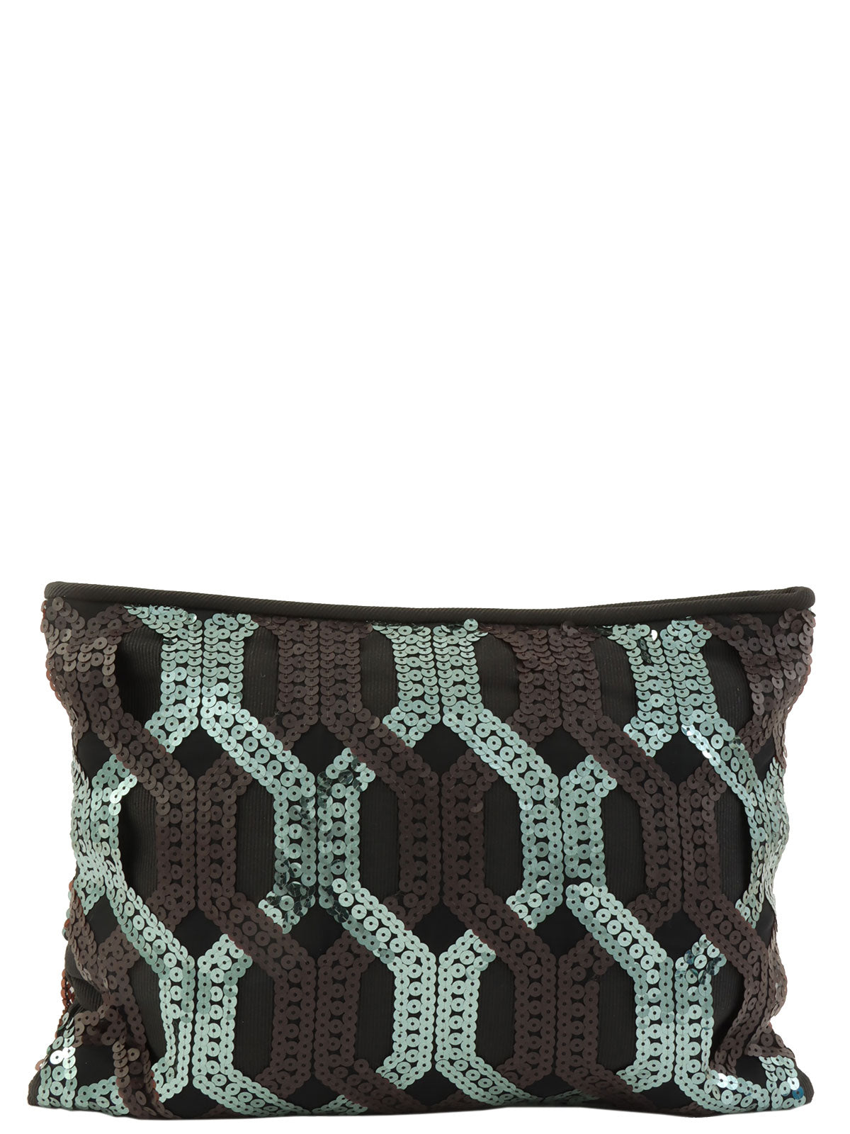 Sequined clutch bag in black/dark green