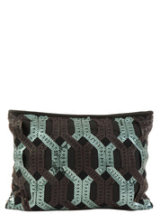Sequined clutch bag in black/dark green