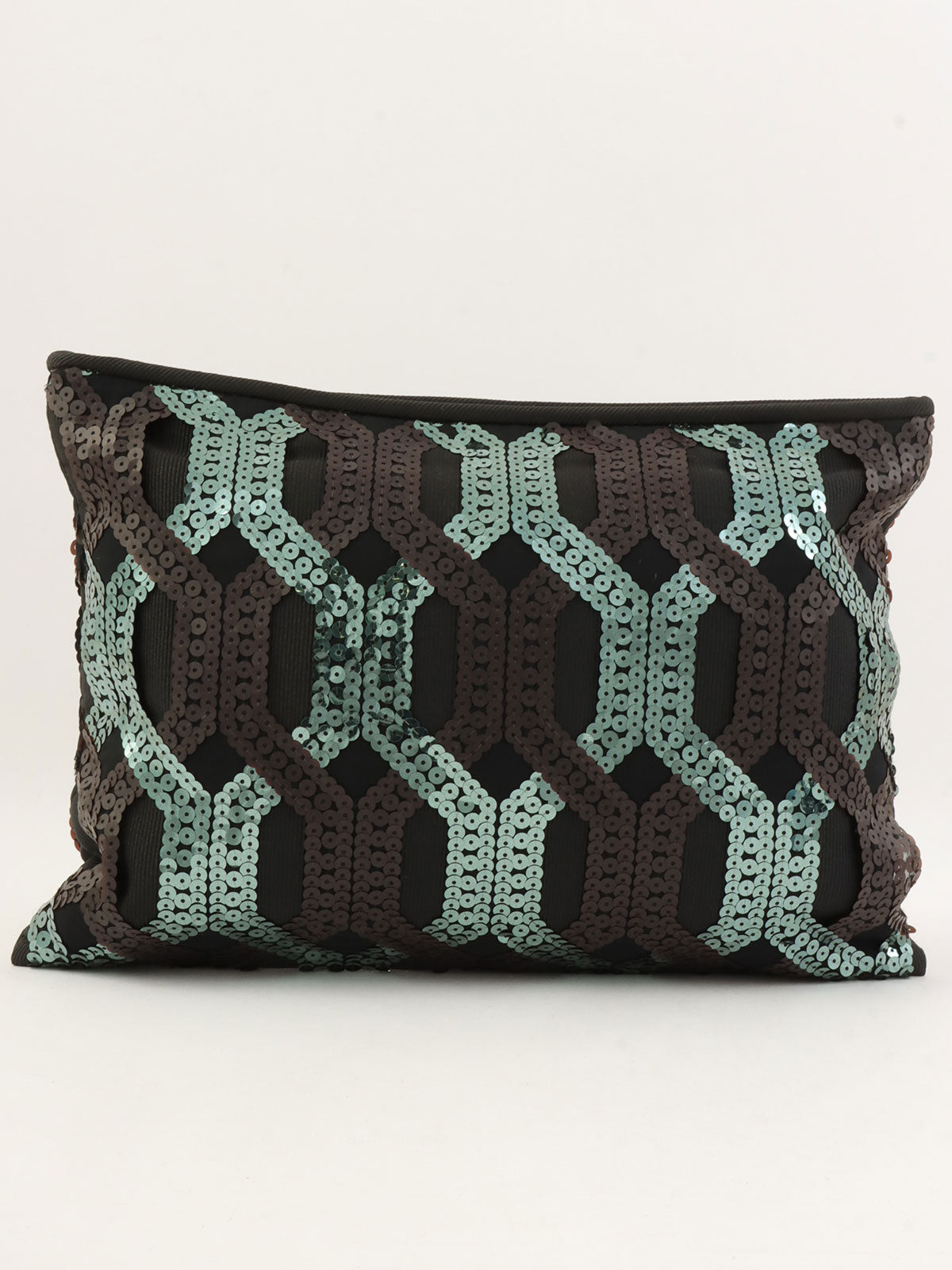 Sequined clutch bag in black/dark green