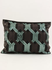 Sequined clutch bag in black/dark green