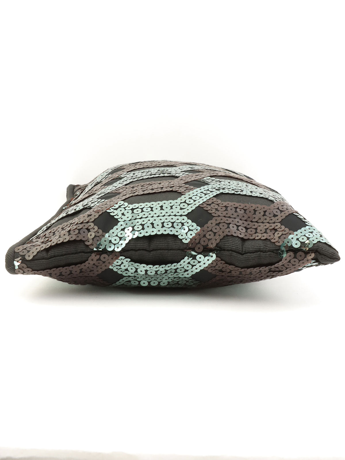 Sequined clutch bag in black/dark green