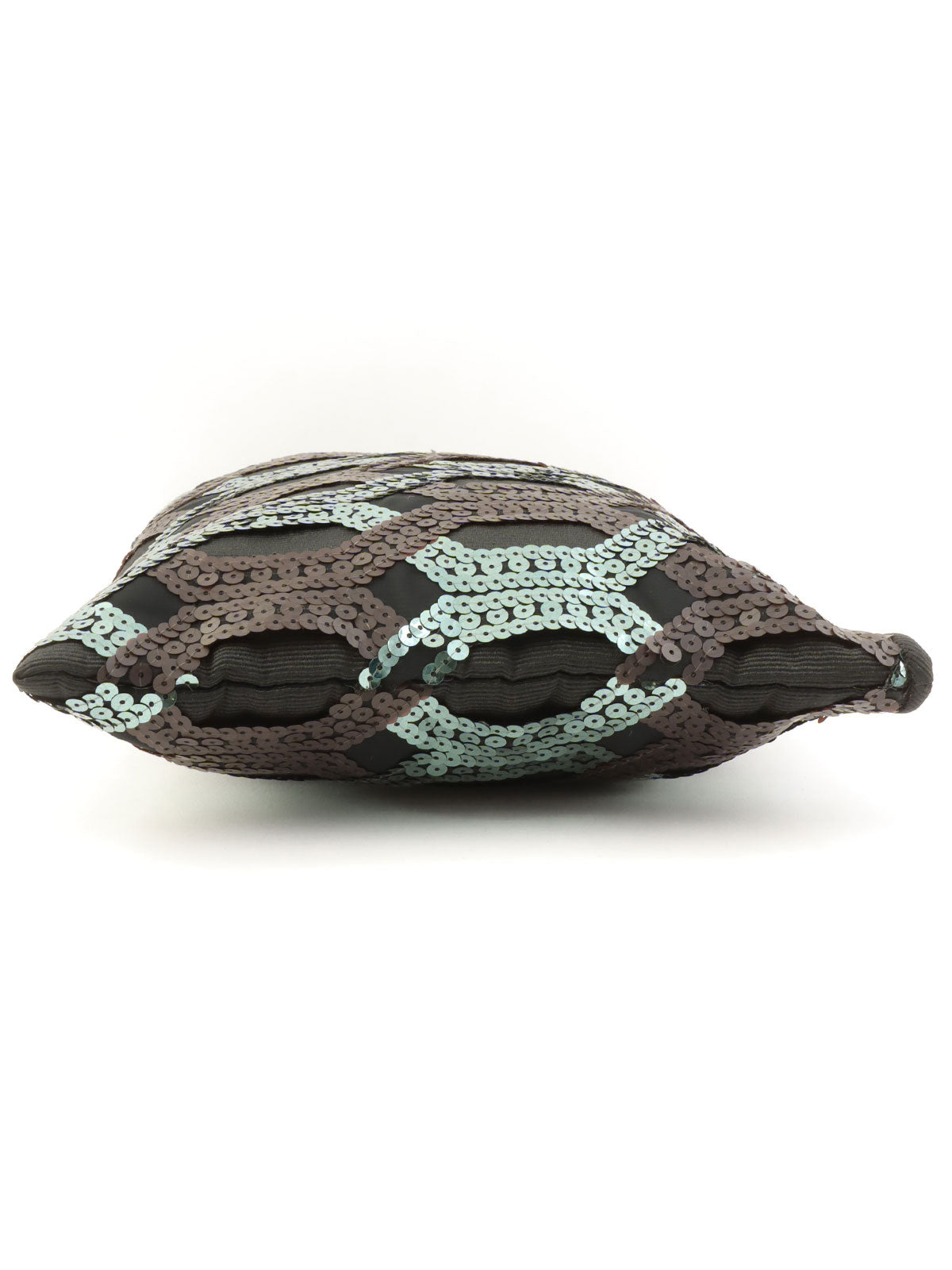 Sequined clutch bag in black/dark green