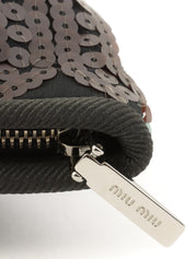 Sequined clutch bag in black/dark green