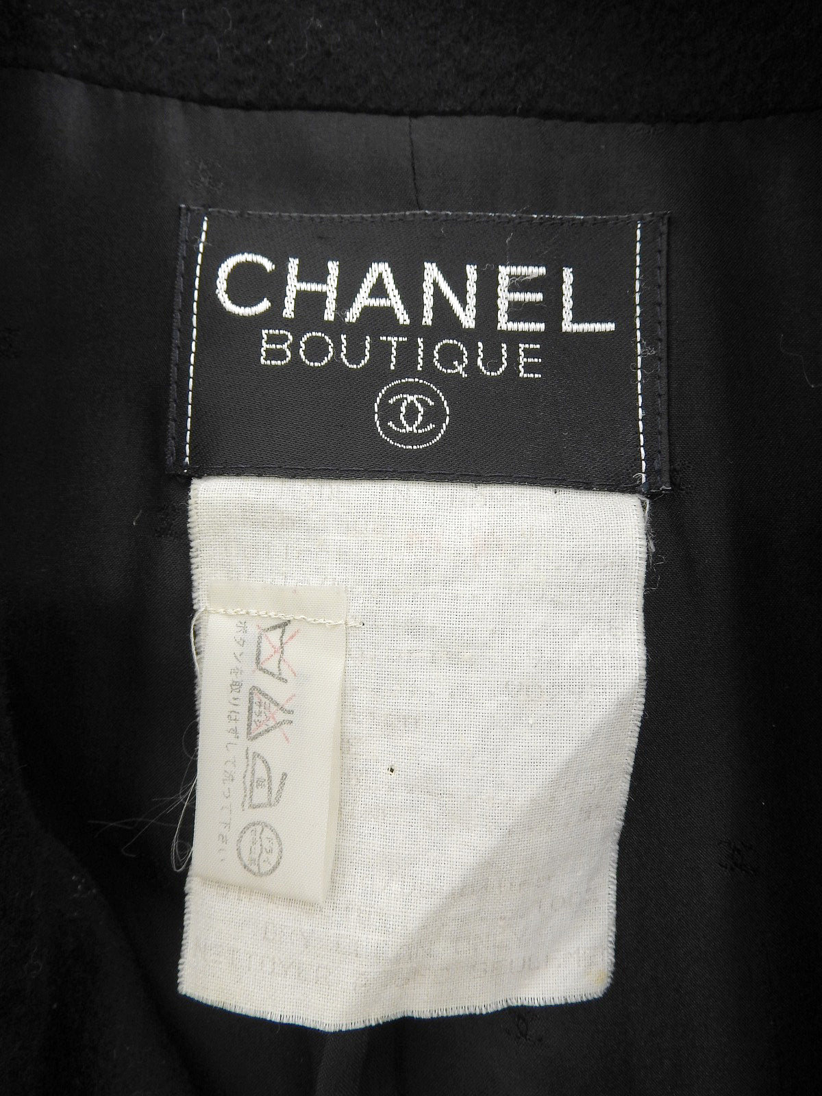 カシミアCCマークボタンダブルブレストロングコート ブラック