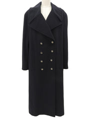 カシミアCCマークボタンダブルブレストロングコート ブラック