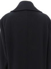 カシミアCCマークボタンダブルブレストロングコート ブラック