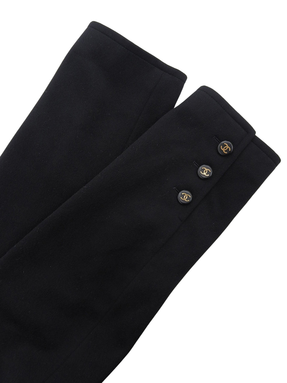 カシミアCCマークボタンダブルブレストロングコート ブラック