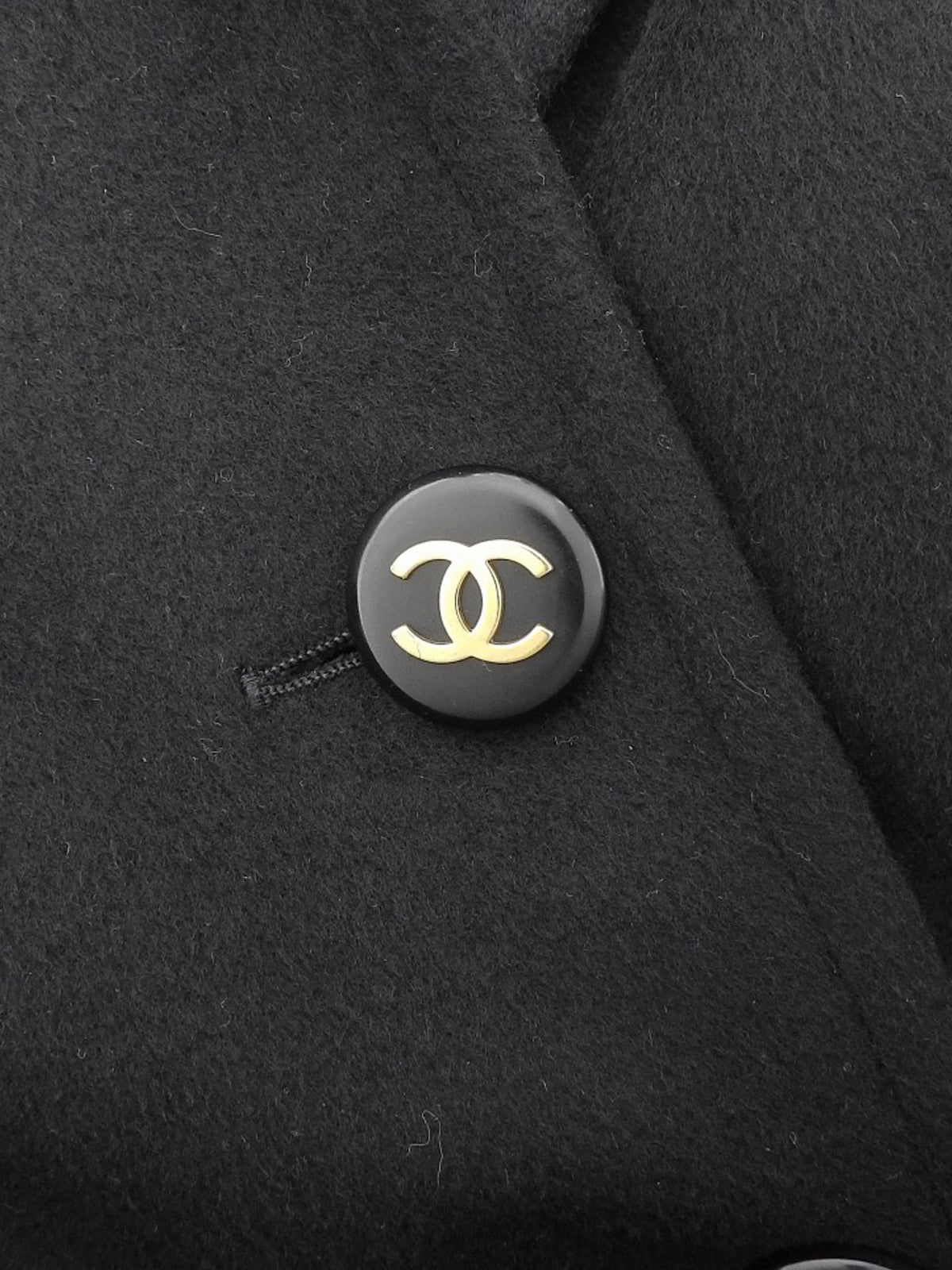 カシミアCCマークボタンダブルブレストロングコート ブラック