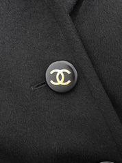 カシミアCCマークボタンダブルブレストロングコート ブラック