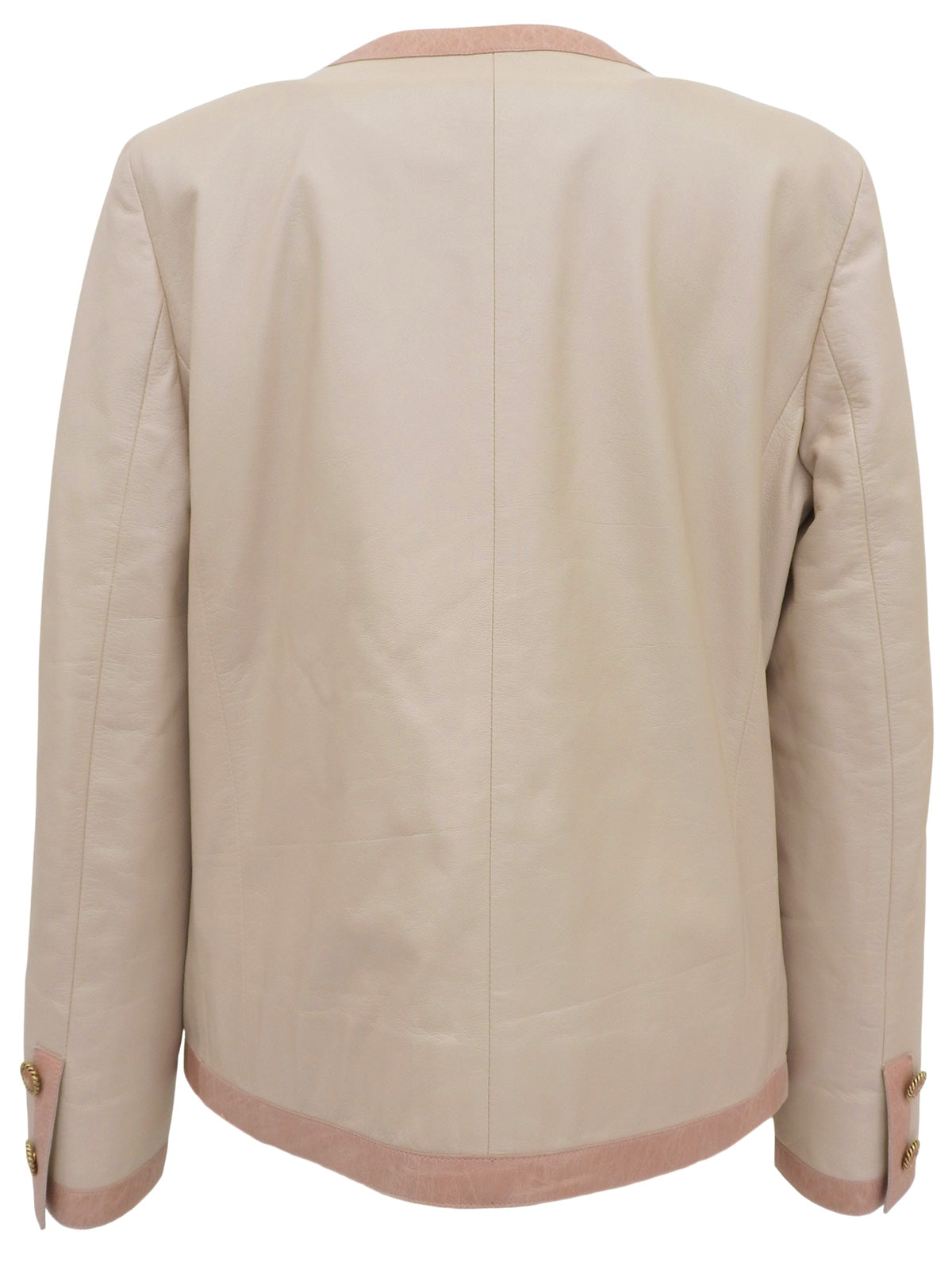 2007 Leather Two-Tone CC Mark Button Collarless Jacket in Beige/Pink