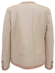 2007 Leather Two-Tone CC Mark Button Collarless Jacket in Beige/Pink